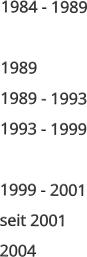 1984 - 1989  1989 1989 - 1993 1993 - 1999  1999 - 2001 seit 2001 2004